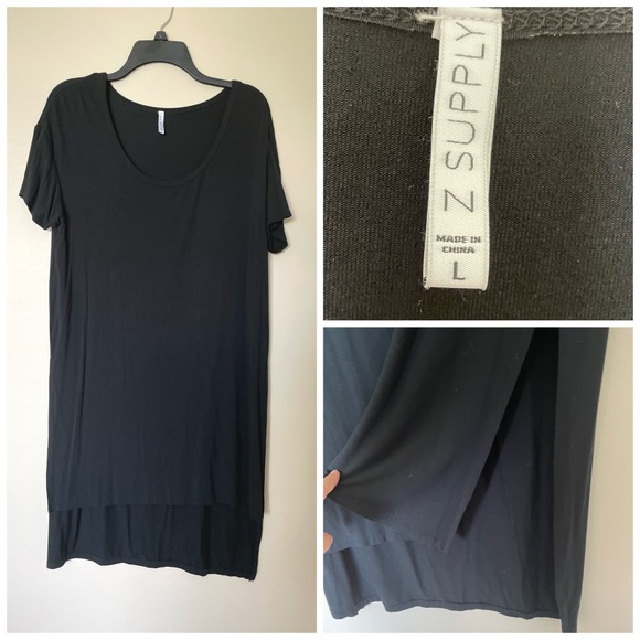 Z Supply Black Airy Short Sleeve Slit Side Jersey Tunic Top or Dress Size Large - Picture 1 of 12